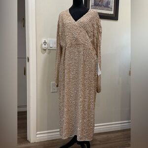 Mac Duggal Sequin Long Sleeve Dress in Gold